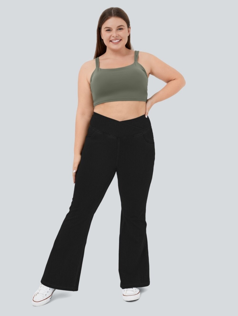 HALARA Black Crossover Flare Denim Jeans